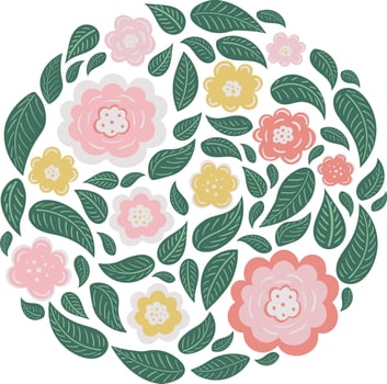 Set of flowers and leaves with doodle style. Floral illustration. Flat style vector image