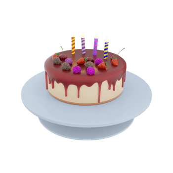 3d rendering cake with fruit glaze and berries with candles icon. 3d render appetizing cooked birthday cake with sweet taste icon. Cake with fruit glaze and berries with candles. png