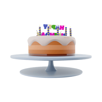3d rendering birthday cake with colorful banner and candles with berries on top icon . 3d render birthday greeting with fruit cake, ripe berries and candles icon. Birthday cake with colorful banner. png