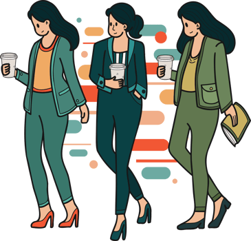 female entrepreneurs resting and drinking coffee illustration in doodle style png