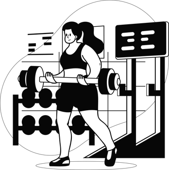 Healthy fitness girl lifting weights in gym illustration in doodle style png