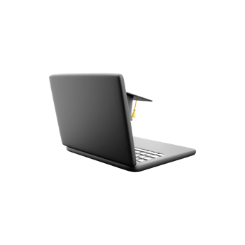 Laptop and Graduation Hat 3D Illustration. 3D render laptop, graduate hat Icon. png