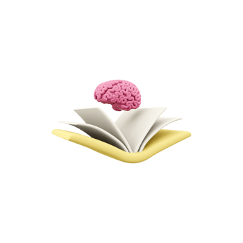 3d rendered brain in book. 3d renderbook in brain icon, 3d illustration, kids educational design, graphic design, books. png