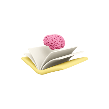 3d rendered brain in book. 3d renderbook in brain icon, 3d illustration, kids educational design, graphic design, books. png
