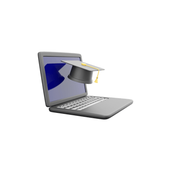 Laptop and Graduation Hat 3D Illustration. 3D render laptop, graduate hat Icon on white background. png