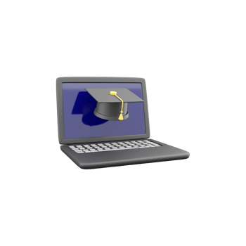 Laptop and Graduation Hat 3D Illustration. 3D render laptop, graduate hat Icon on white background. png
