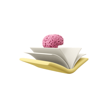 3d rendered brain in book. 3d renderbook in brain icon, 3d illustration, kids educational design, graphic design, books. png