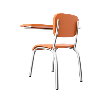 3D rendering of school or college desk with chair isolated on white background. A piece of wooden furniture. 3D rendering of a school desk, icon png