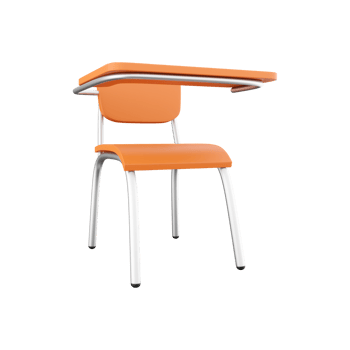 3D rendering of school or college desk with chair isolated on white background. A piece of wooden furniture. 3D rendering of a school desk, icon png