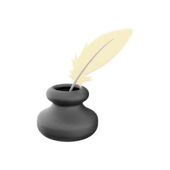 3d render Feather and ink bottle. 3d render feather, ink bottle icon png