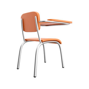 3D rendering of school or college desk with chair isolated on white background. A piece of wooden furniture. 3D rendering of a school desk, icon png