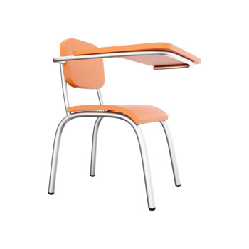 3D rendering of school or college desk with chair isolated on white background. A piece of wooden furniture. 3D rendering of a school desk, icon png