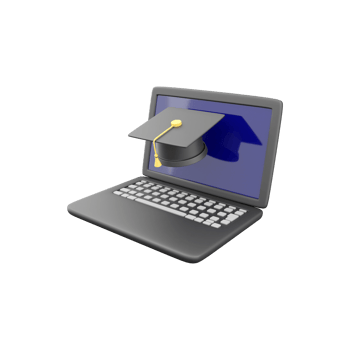 Laptop and Graduation Hat 3D Illustration. 3D render laptop, graduate hat Icon on white background. png