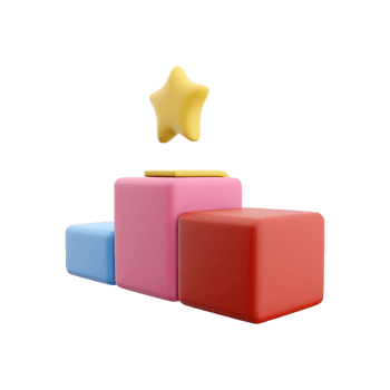 3D rendering Winners podium with trophies, gold winners and gold stars. Ceremonial pedestal caricature style awards for first, second and third place. 3d rendering winners podium icon png