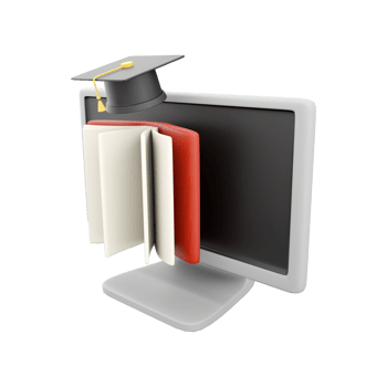 3d illustration online library illustration concept. 3d book, computer, keyboard and cup icons. png