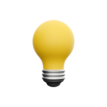 3d render Idea and innovation, Yellow light bulb symbol on white background, brainstorming for Creativity inspiration and saving electricity concept. 3d rendering light bulb, icon png