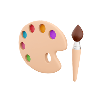 3d rendering art pastel color palette with paint brush tool for painting. 3D render pastel color palette, brush icon. png
