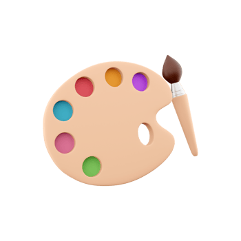 3d rendering art pastel color palette with paint brush tool for painting. 3D render pastel color palette, brush icon. png