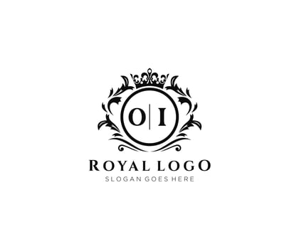 Initial OI Letter Luxurious Brand Logo Template, for Restaurant, Royalty, Boutique, Cafe, Hotel, Heraldic, Jewelry, Fashion and other vector illustration.