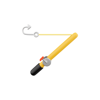 3d fishing rod and reel isolated on white background. 3d rendering fishing rod. 3d render fishing rod illustration. png