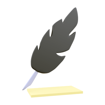 3d render of bird quill icon on white background. 3D render quill icon. 3d render feather icon png
