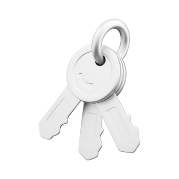 3D render icon Door keys isolated on white - 3d render metalic color key icon on white background. 3D render key icon png