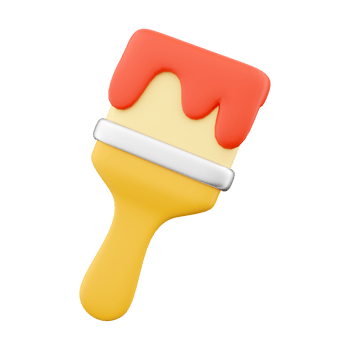 3D render paint brush icon with color. 3D render paint brush icon on white background. 3D render paint brush icon. png