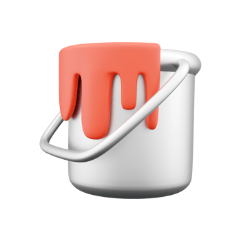 3D render open bucket with a paint color. 3d illustration on white background. 3D render color bucket icon on white. png