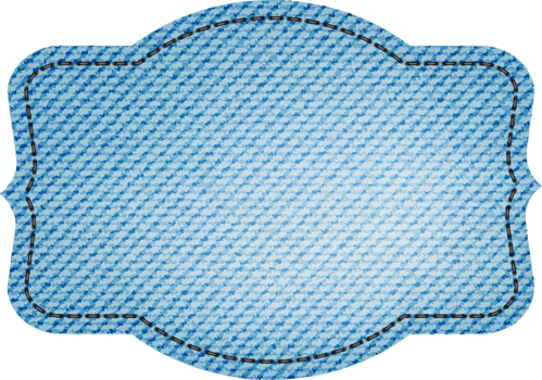 Blue denim patch with stitch, rivets and fringe. Light blue denim. Vintage patch png