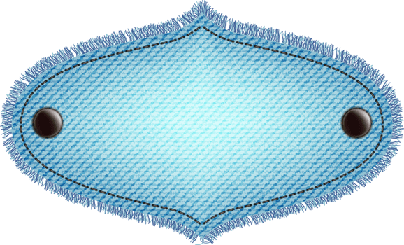 Blue denim patch with stitch, rivets and fringe. Light blue denim. Vintage patch png
