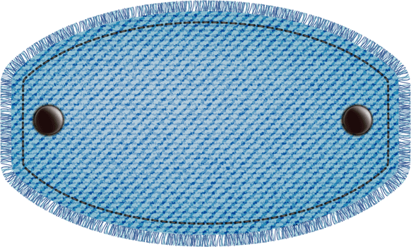 Blue denim patch with stitch, rivets and fringe. Light blue denim. Vintage patch png