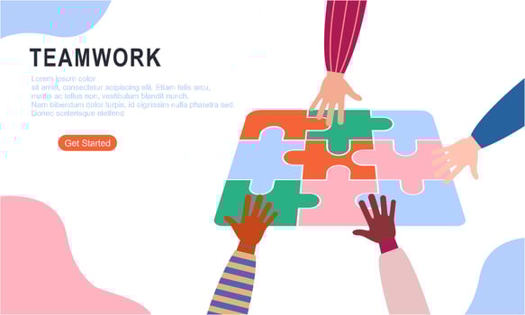 Teamwork concept with hands and puzzle illutration vector