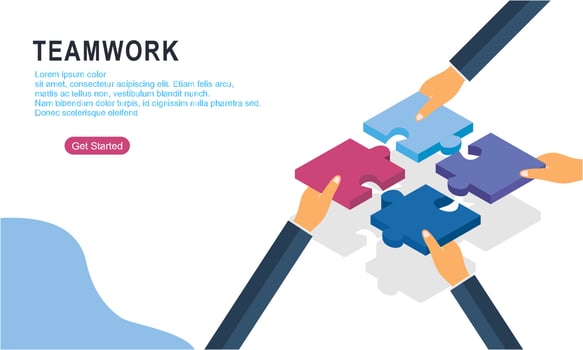 Teamwork concept with hands and puzzle illutration vector