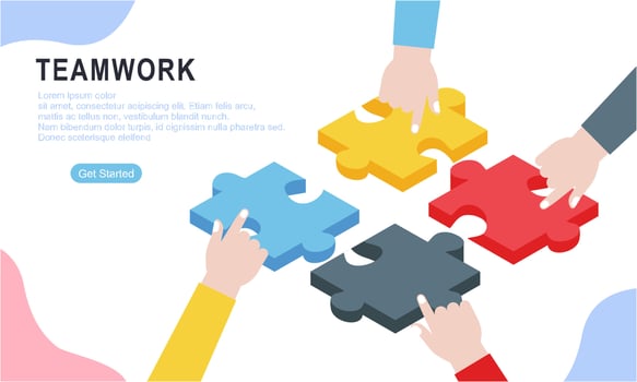 Teamwork concept with hands and puzzle illutration vector
