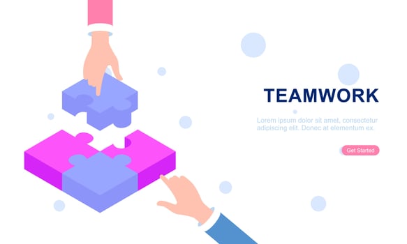 Teamwork concept with hands and puzzle illutration vector