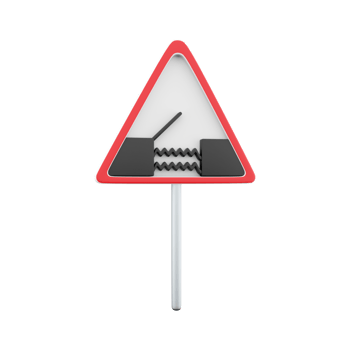 3D render graphic of a uk swing bridge road sign. It consists of a depiction of an open bridge positioned above water contained within a red triangle. png
