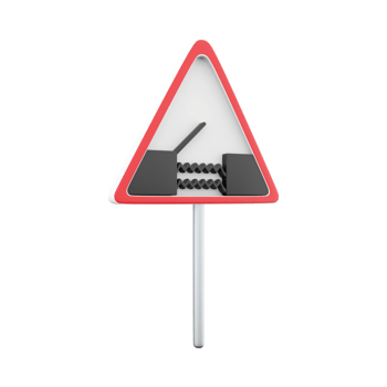 3D render graphic of a uk swing bridge road sign. It consists of a depiction of an open bridge positioned above water contained within a red triangle. png