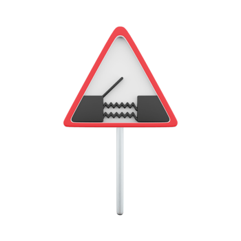 3D render graphic of a uk swing bridge road sign. It consists of a depiction of an open bridge positioned above water contained within a red triangle. png