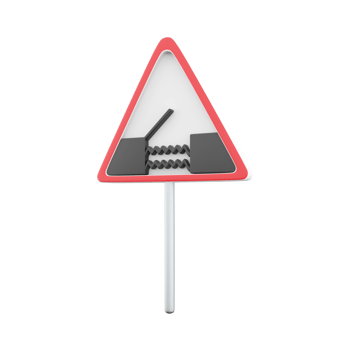 3D render graphic of a uk swing bridge road sign. It consists of a depiction of an open bridge positioned above water contained within a red triangle. png