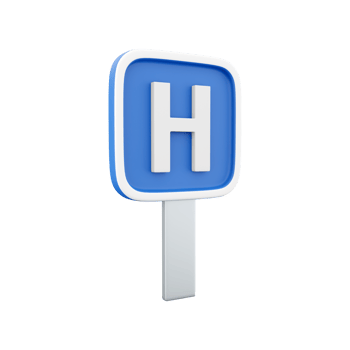 3d render Hospital direction road sign on white background. 3d rendering hospital road sign, cartoon icon. png