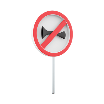 3d render no horn road sign isolated. Crossed signal horn icon, prohibition of harsh sounds. Prohibit ringing. 3d rendering signal horn cartoon icon. png