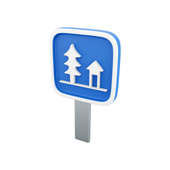 road sign - blue, white picnic table and tree, with path png