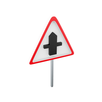 3d render of a uk crossroad ahead road sign. It consists of a crossroad symbol contained within a red triangle. 3d render crossroad ahead road sign cartoon icon. png