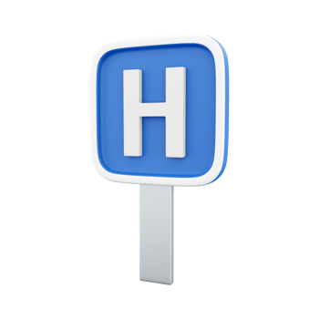 3d render Hospital direction road sign on white background. 3d rendering hospital road sign, cartoon icon. png