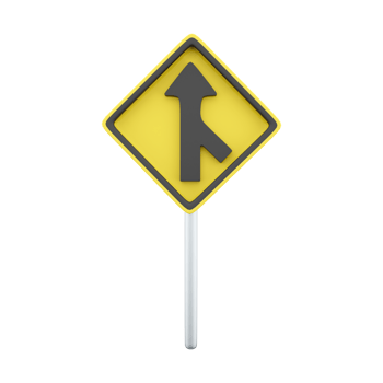 3d render The traffic sign merges with the right lane. Warning to motorists on the road. 3d rendering The traffic sign merges with the right lane cartoon icon. png