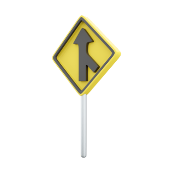 3d render The traffic sign merges with the right lane. Warning to motorists on the road. 3d rendering The traffic sign merges with the right lane cartoon icon. png