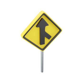 3d render The traffic sign merges with the right lane. Warning to motorists on the road. 3d rendering The traffic sign merges with the right lane cartoon icon. png