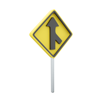 3d render The traffic sign merges with the right lane. Warning to motorists on the road. 3d rendering The traffic sign merges with the right lane cartoon icon. png