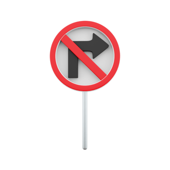 3d render No Right Turn Road Sign.3d rendering No Right Turn Road Sign cartoon icon. png