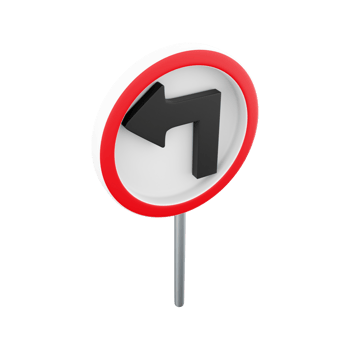 3d render Traffic Sign, Turn left ahead sign on white background. 3d rendering Turn left ahead sign, cartoon icon. png